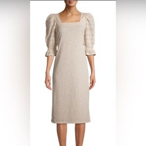 Status by Chenault Womens Eyelet Midi Dress with Rib Knit Jersey Size M